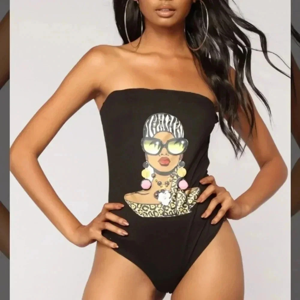 Fashion Nova Bodysuit Textured Black Sz S NWT